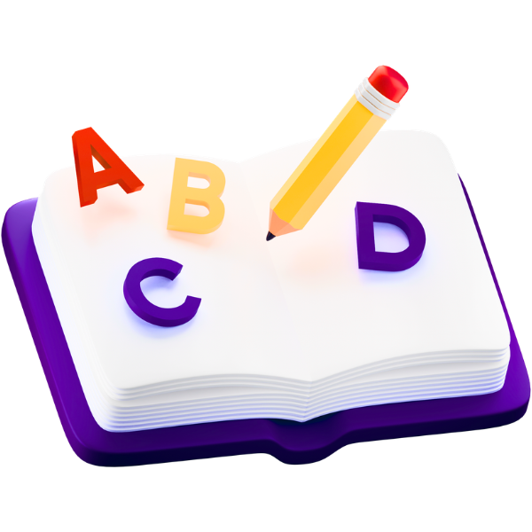 3d icon of a book with ABCD and a pencil