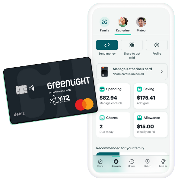 Phone screen of Greenlight with debit card