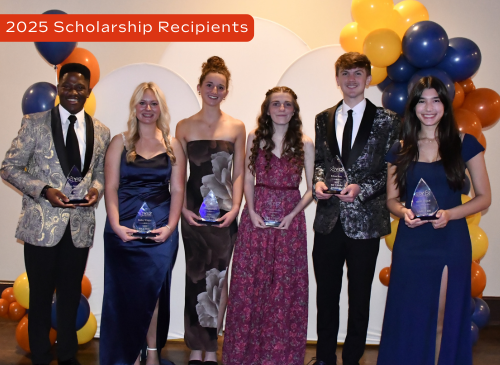 Group photo of scholarship recipients with their awards.