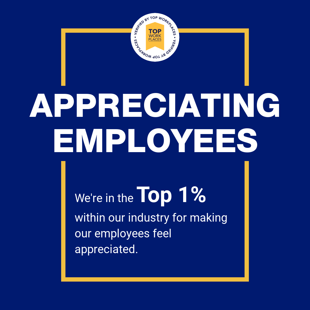 Graphic of showing that Y-12 Credit Union is in the top 1% within the industry for making employees feel appreciated.